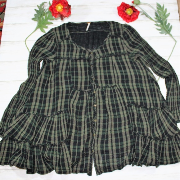 Free People Tops - Free People Green Tunic"Whistle While You Work" Lg